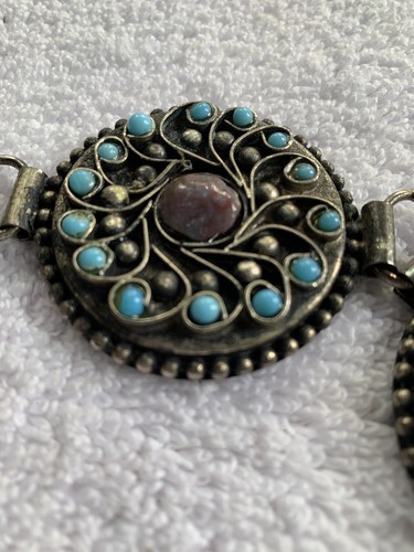 VTG Southwestern Belt Womens Medium Faux Turquoise Silvertone Dangle Chain Stone - Picture 2 of 18