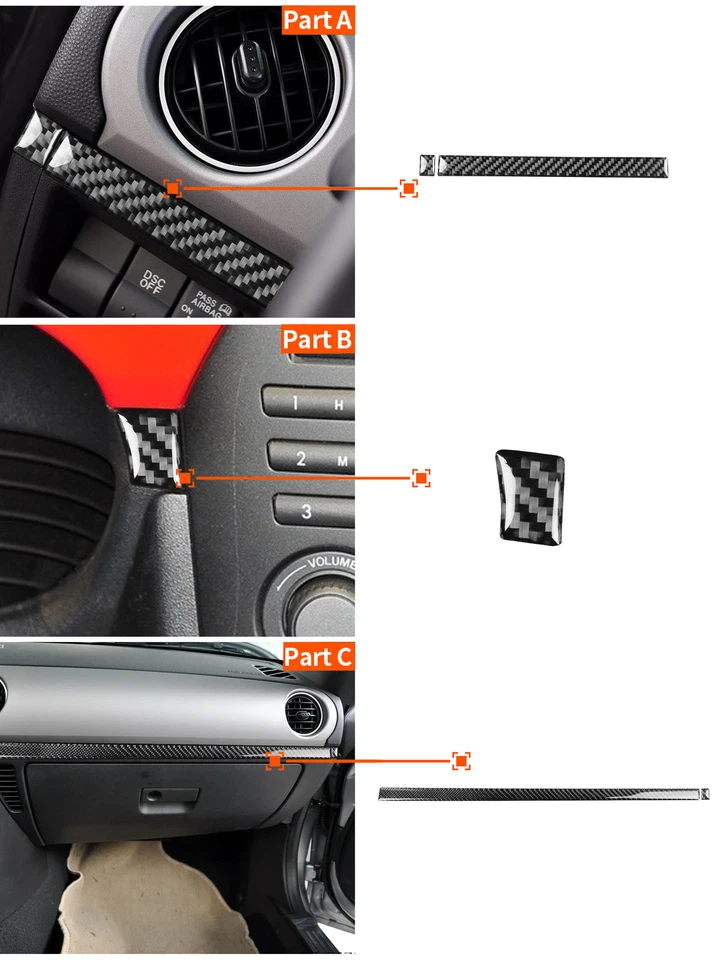 34Pcs For Mazda MX-5 Miata 2009-2015 Carbon Fiber Full Interior Kit Cover Trim - Image 4 of 4