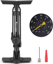Bicycle pump with pressure gauge, high-pressure bicycle pump (160 psi)