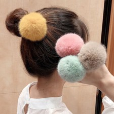 2/1X 6/5cm Fluffy Elastic Hair Ties Fur Ball Ponytail Pompom Girl Hair Supplies  