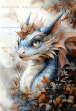 FANTASY DRAGON ART PRINT, Fall Flower Wall Decor, Painting Gothic Poster E338