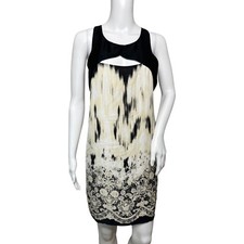 Silence Noise Dress Women Medium Cream Black Scarf Print Shift Mini Casual Party