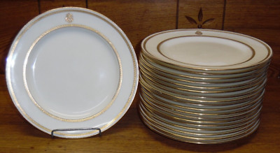 19 Minton R Briggs Boston Bone China Gold Encrusted Band Luncheon Plates -8 7/8''