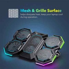 RGB Laptop Cooling Pad 6 Fans Adjustable Angles Dual USB Ports 12-21 Inch