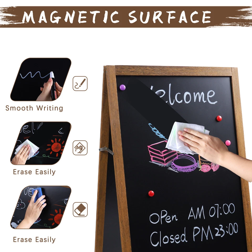 Magnetic Chalkboad Dual Side Sidewalk A Frame Sign Message Board Sandwich Board - Image 3 of 4