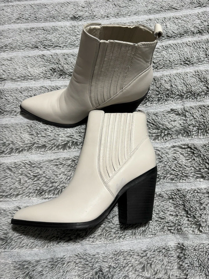 Botas de tío Marc Fisher de lona de cuero blanco talla 8M Foto 4 de 4