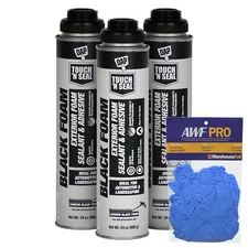 DAP Touch N Seal Foam Sealant Black - 24 oz, 3-Pack with Bonus Gloves
