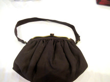Vintage brown fabric purse with coin purse / dinghy bag, c. 1940s
