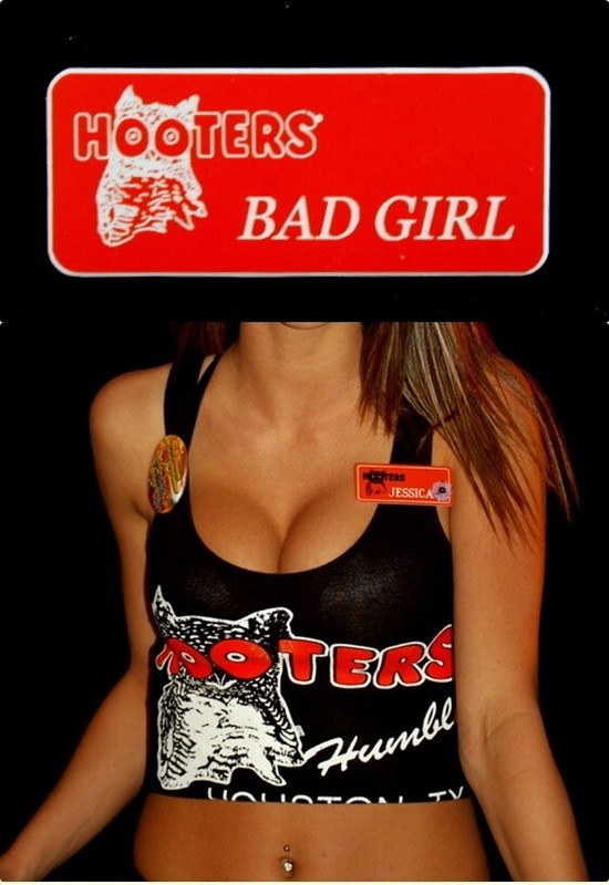 Bad Girl Hooters Girl Uniform Name Tag Pin Bartender  Cross Dresser Drag Queen 