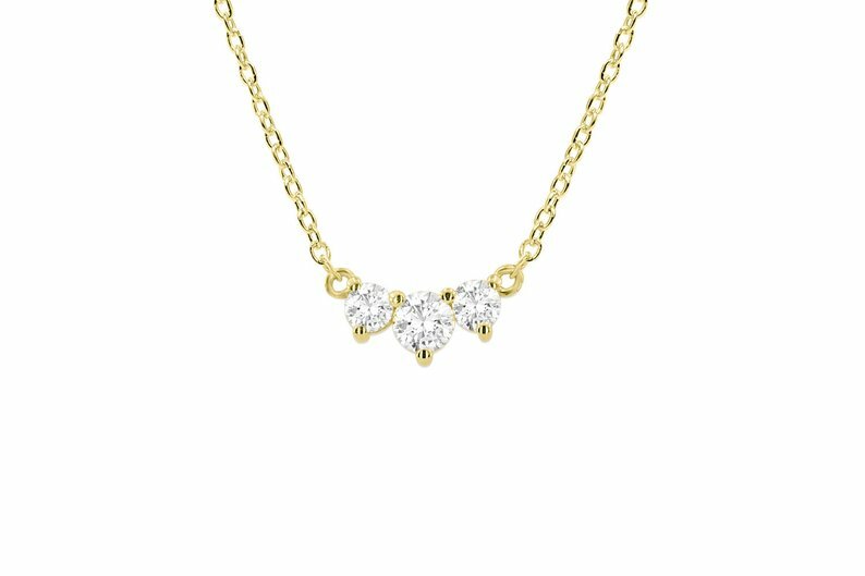 Three Stone Prong Setting Simulated Sapphire Pendant 925 Silver Women's Nacklace