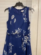 Calvin Klein Dress Blue Floral Sleeveless Fit Flare Flowing Midi Cottage Core