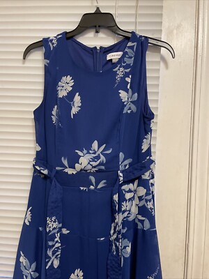 Calvin Klein Dress Blue Floral Sleeveless Fit Flare Flowing Midi