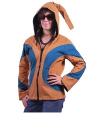 Art et Magie Psy Goa Veste à Capuche Zip Doublure Polaire Hippie Ocre/Bleu