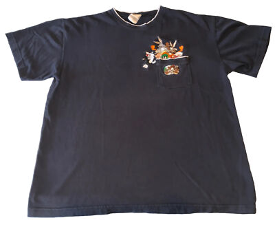 Vintage Warner Bros Sz Large  90s Looney Tunes SPocket Tee Blue