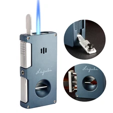 Sharp Vcut Windproof Metal Cigar Lighter With Punch 1 Jet Flame Torch Gift Box