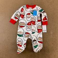 Carter's Baby Size 3 Months Baby Santa Printed Cotton Zip Front Sleep  Play NWT