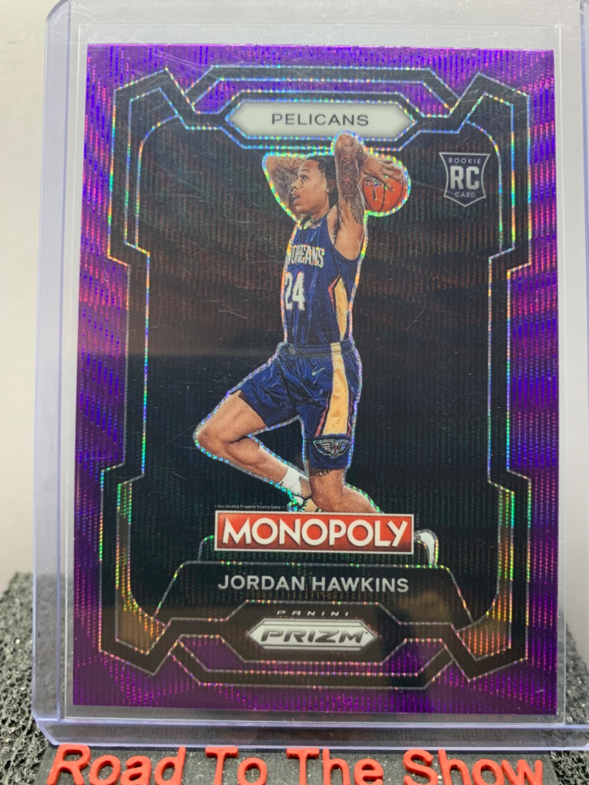 JORDAN HAWKINS #56 RC 2023-24 PANINI PRIZM PELICANS MONOPOLY PURPLE WAVE