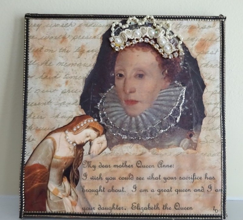 Original One of a Kind Mixed Media Collage Art - Queen Anne & Queen Elizabeth