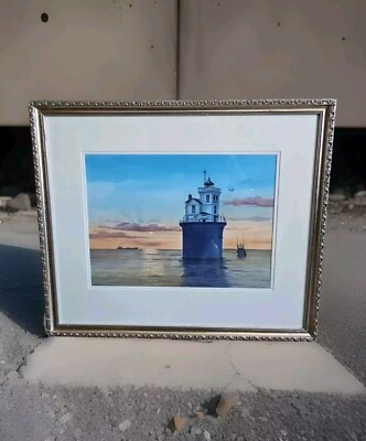 Lighthouse Watercolor by Naval Ship Rendering Artist Vincent Piecyk (1928-2015)