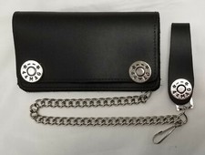 Black Leather Biker Trucker Wallet 44 Mag Snaps 6" x 3.5" With 12" Chain