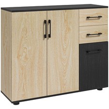 HOMCOM Credenza Moderna con 2 Armadietti e 2 Cassetti 90x30x75.5cm Noce e Nero
