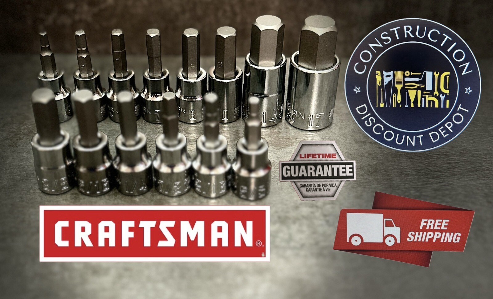 CRAFTSMAN 14pc 3/8 1/2 SAE METRIC Hex Allen key bit ratchet wrench ...