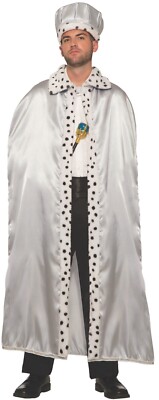SILVER ADULT ROYAL CAPE King Queen Prince Wizard Fur Trim Magician Costume Prop 