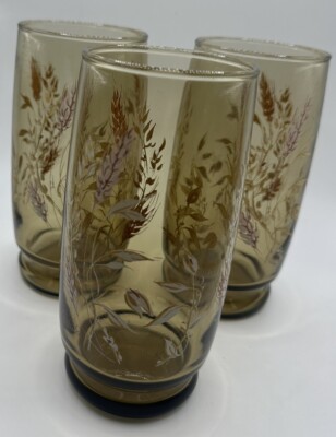 Anchor Hocking Tawny Glass Wheat Pattern By Triguba Set Of 3