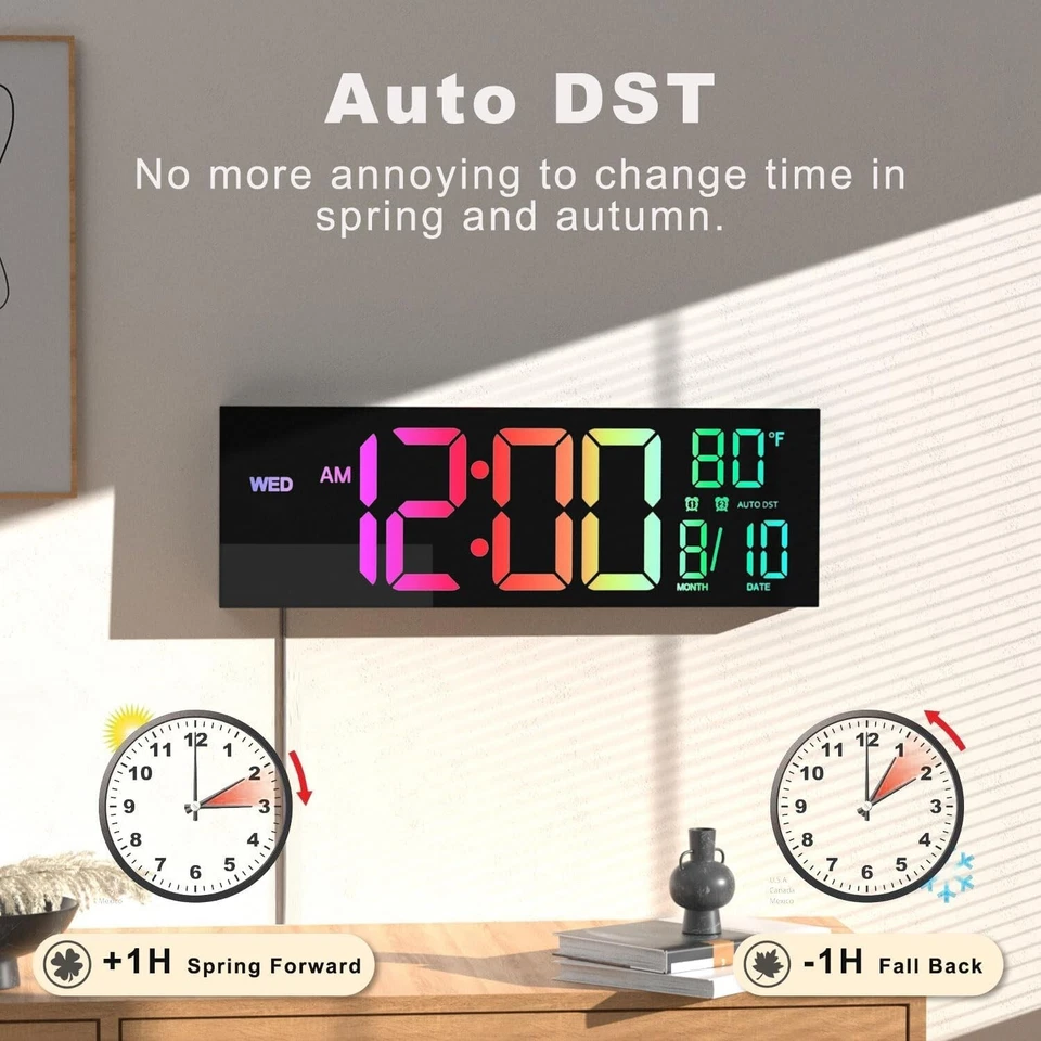 Digital Wall Clock Large 16" with Timer, Remote, RGB LED, Temp & Alarm - Image 4 of 4