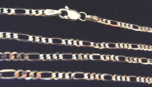 14K WHITE GOLD FIGARO CHAIN,  18 INCH SOLID NECKLACE, 14K WHITE GOLD,  2.25MM