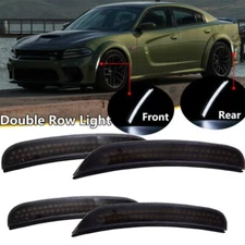 For 2015-2022 Dodge Charger Front & Rear LED Side Bumper Marker Smoked White LED