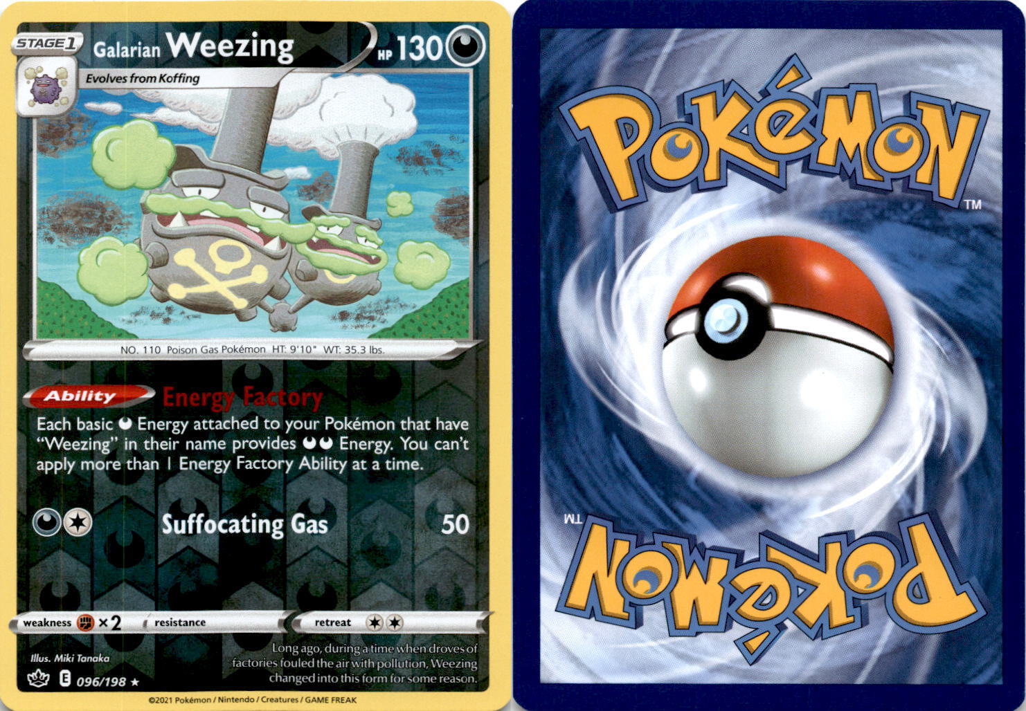 2021 Pokemon, Chilling Reign, #96/198 Galarian Weezing, Reverse Holo Rare