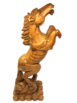 Carved Wooden Horse Damaged Unknown Maker Stallion Figure Carving