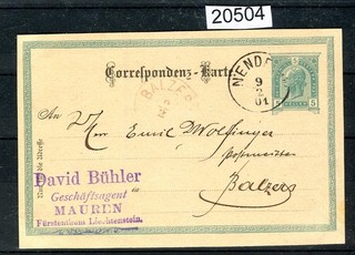 Österreich P130 Liechtenstein Vorläufer Ganzsache gestempelt Nendeln (20504)