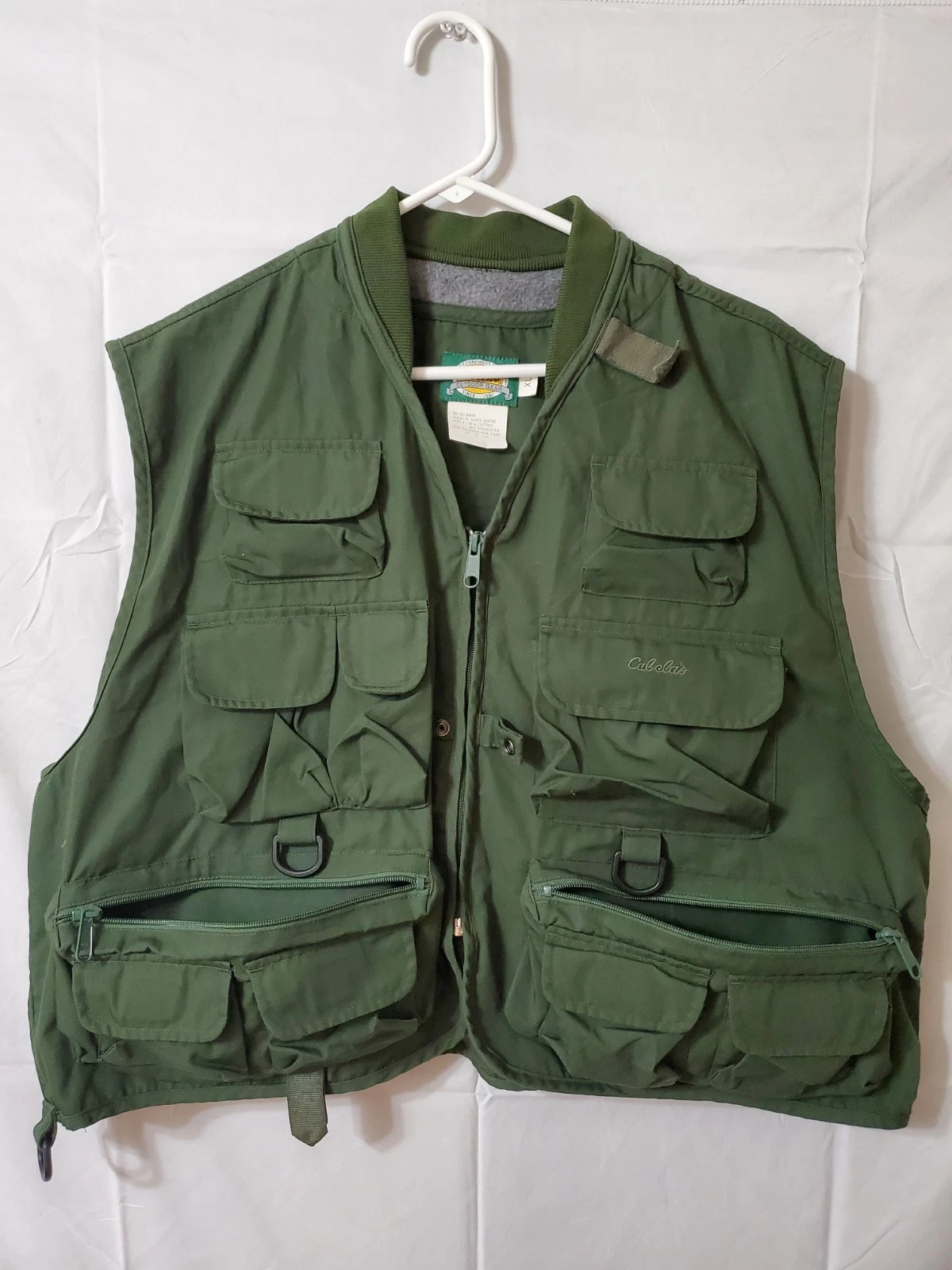 Vintage Cabela's Vest Size XL Green Zip Up Fishing Hunting Outdoors Pockets