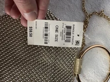 2 I,N.C. Ball Mesh Ring Wristlet Pouch PURSE BEADED GOLD and silver new