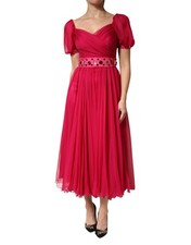 Dolce & Gabbana Pink Silk Embellished A-line Midi Women's Dress