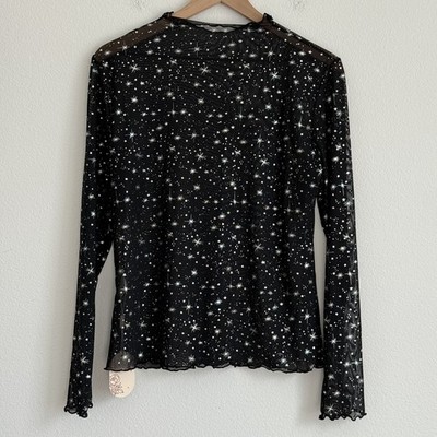 Celestial Starry Night Mesh Top Sheer Whimsigoth Goth Galaxy Layering Piece XL