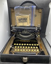 1914 Corona 3 Folding Glossy Black Antique Typewriter w/ Case
