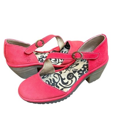 Fly London Wako Shoes Mary Jane Women 36 US 5.5 Red P501144007 Wedge Retro Boho