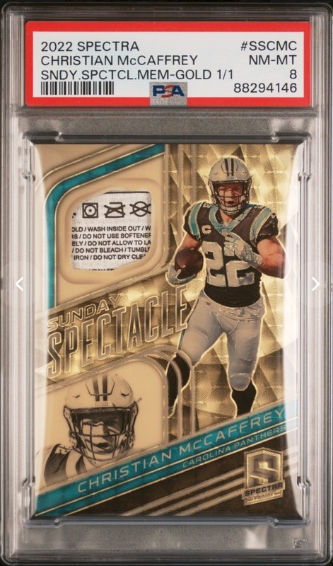 2022 SPECTRA CHRISTIAN MCCAFFREY GOLD VINYL SUPERFRACTOR #1/1 PSA 8!