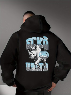 Men'S Red Hooded Sweatshirt with Ecko Unit Graphic Print - Casual Pullover Hoodi
