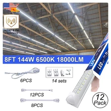 12 Pack 8FT Linkable Led Lights No RF, 144W 6500K LED Shop Garage Light Fixture