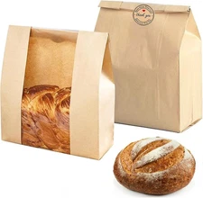 Large Paper Bread Bags with Window for Homemade Sourdough Loaves Gift Giving and