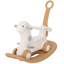 Fun Alpaca-Themed Rocking Horse 4-in-1 with Balance Board and Push Cart Beige