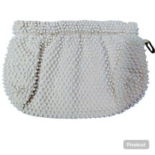 VTG Lumured Corde Bead - Like Clutch Purse Off White USA Made