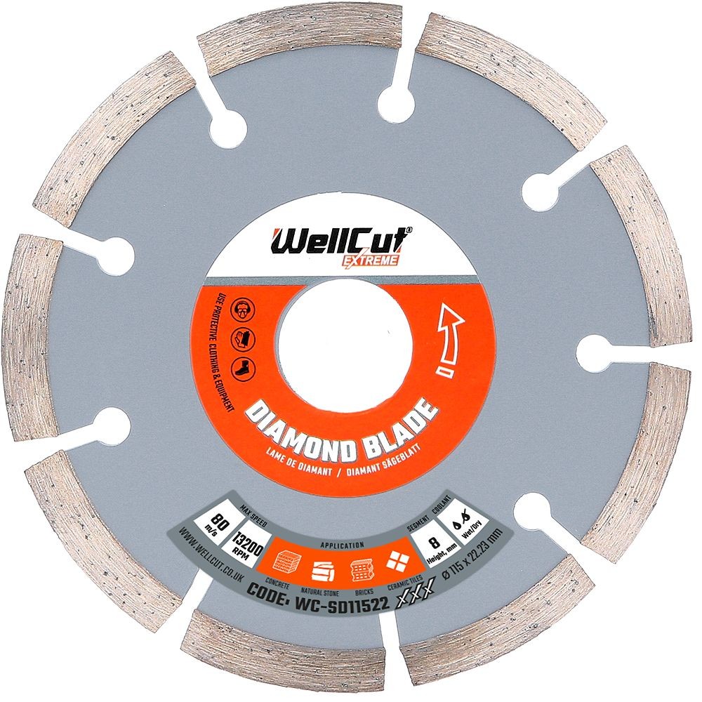 WellCut Diamond Cutting Blade for Angle Grinder 115mm x 22.23mm Segmented Dis...
