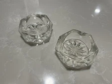 Vintage Crystal Glass Open Salt Cellar Tealight Set of 2 Round Hexagon