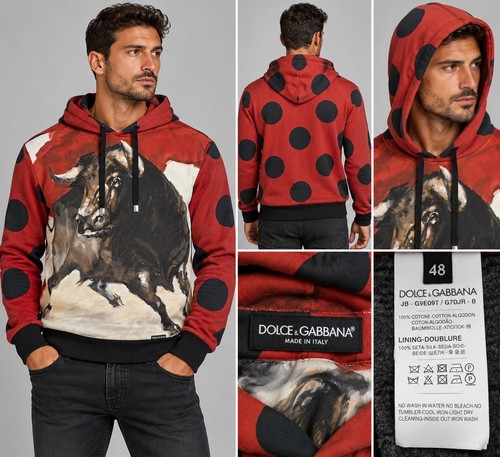 Dolce & Gabbana Bull Print Polka Dot Hoodie Jacket IT 48/US M Made in Italy