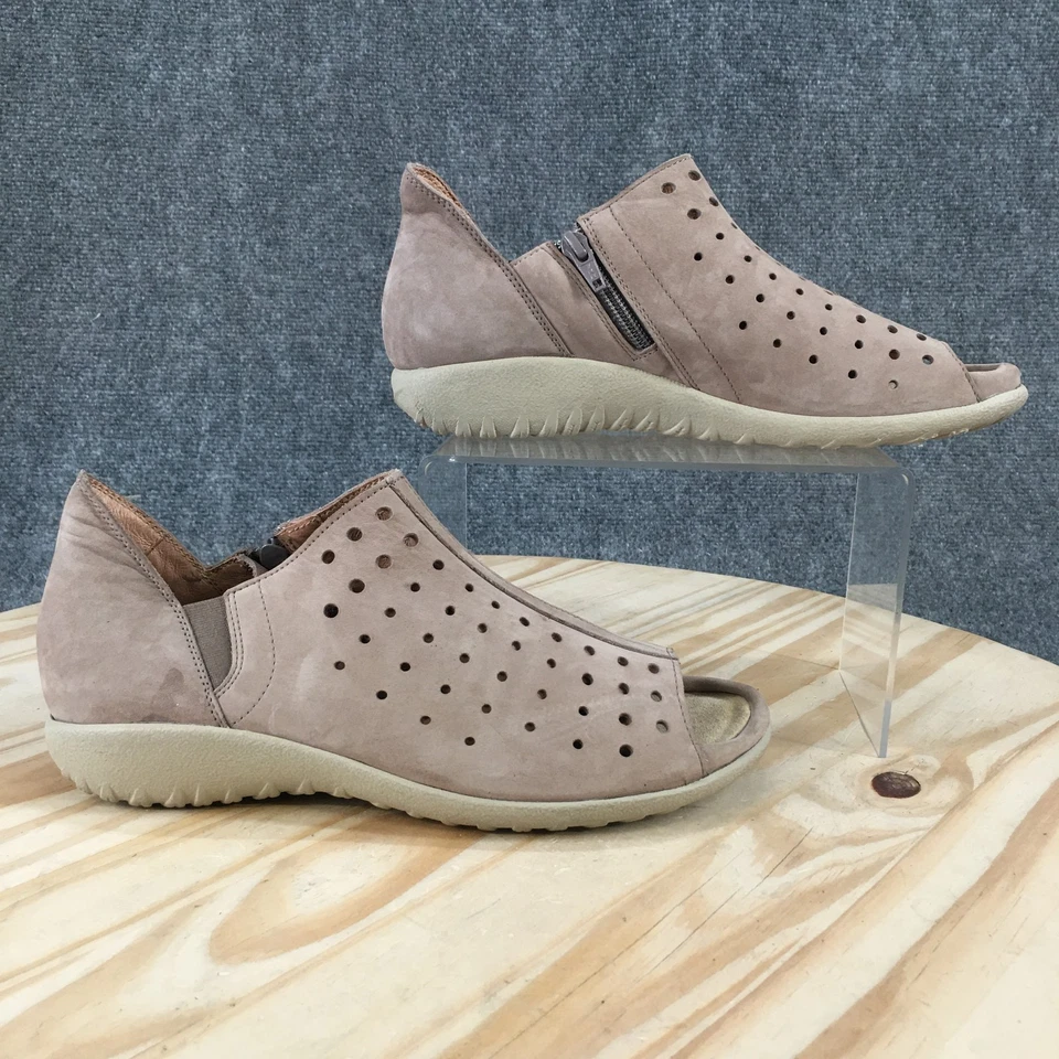 Sandalias Naot para mujer 39 de gamuza tostadas punta abierta cremallera lateral cómodas perforadas sin cordones Foto 2 de 4
